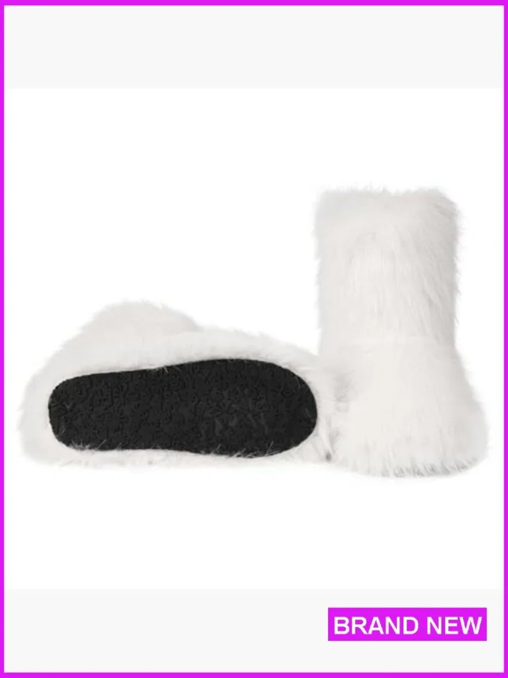 Furry Faux Fur Mid-Calf Snow Boots Warm Winter Fluffy Outdoor Flat Shoes